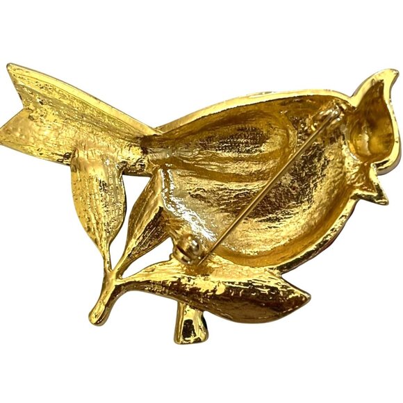 Red Cardinal Bird Brooch Enamel Rhinestone Pin Costume Jewelry - Picture 4 of 5